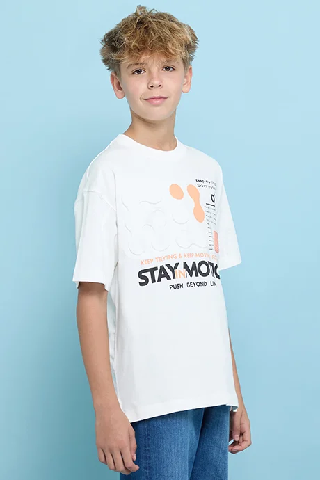 أر أند بي Printed T-Shirt with Crew Neck and Short Sleeves
