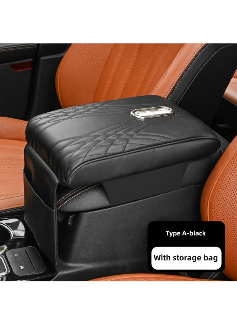 HaHaHai Car Center Console Armrest Pad, Leather Memory Foam Heightening Cushion with Storage Pocket and Tissue Slot, Premium Leather Cover for Enhanced Comfort (Black) - Image 4