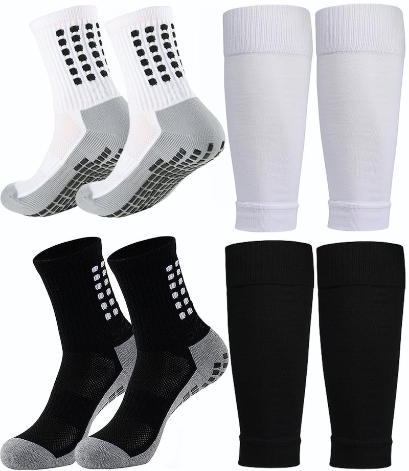 KMOLY 2 Set Kids Grip Soccer Socks and Shin Guard Sleeves for Age 714 Years Youth Boys Girls Children Football Basketball Training Matches - Image 2