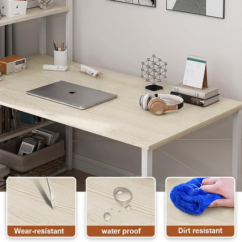 SKY-TOUCH Computer Desk With Shelves,120X48Cm Writing Desk With Storage Bookshelf Reversible Study Table Office Corner Desk With Shelves Home Office Desk With Bookshelf Easy Assemble - Image 4
