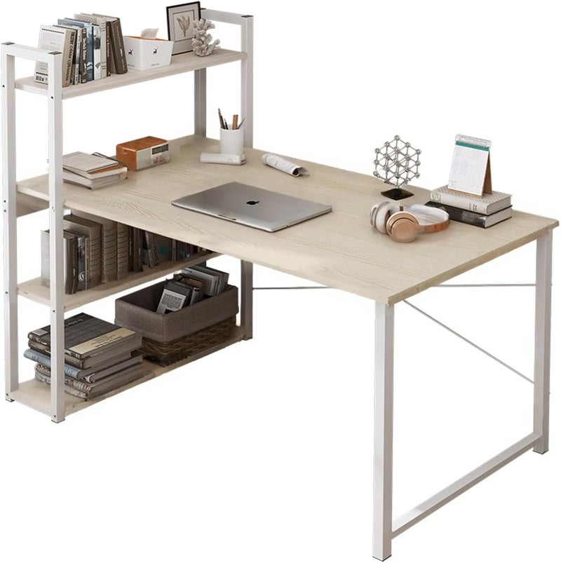 SKY-TOUCH Computer Desk With Shelves,120X48Cm Writing Desk With Storage Bookshelf Reversible Study Table Office Corner Desk With Shelves Home Office Desk With Bookshelf Easy Assemble - Image 1