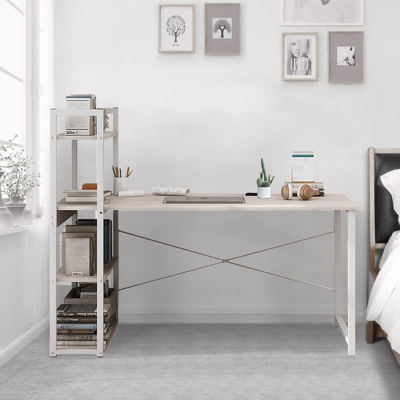 SKY-TOUCH Computer Desk With Shelves,120X48Cm Writing Desk With Storage Bookshelf Reversible Study Table Office Corner Desk With Shelves Home Office Desk With Bookshelf Easy Assemble - Image 2