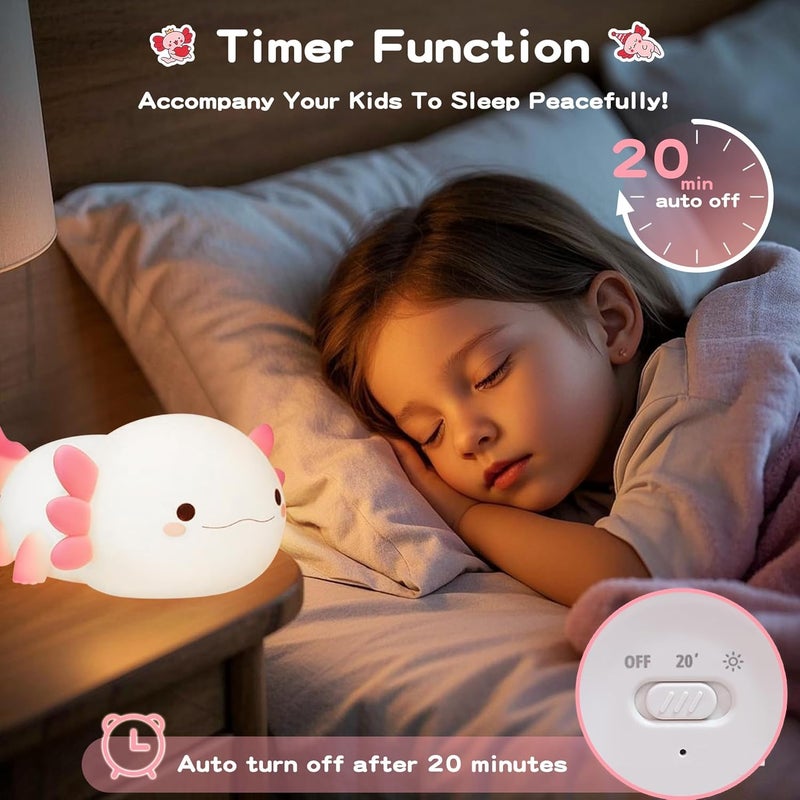 KASTWAVE Axolotl Night Light LED - Cute Dimmable Silicone Touch Lamp for Kids - Image 3