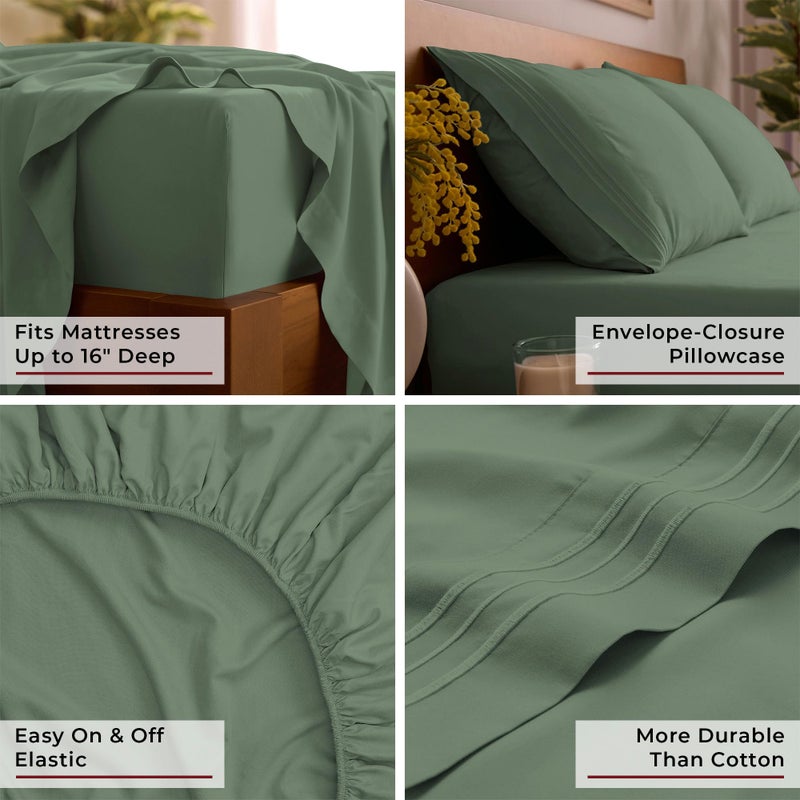 Mellanni Queen Sheets Set - 4 PC Iconic Collection Bedding - Hotel Luxury, Extra Soft, Cooling Bed Sheets - Wrinkle, Fade, Stain Resistant (Queen, Sage) - Image 5