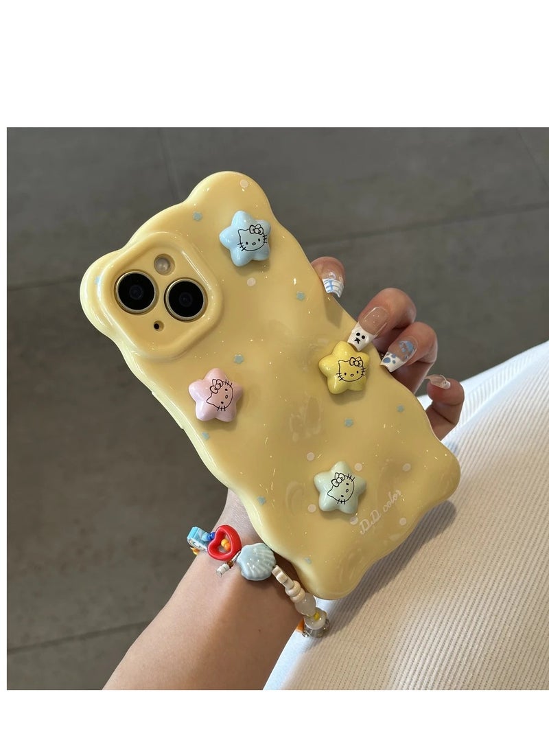 NIBEMINENT 3D Stars Kitty Protective TPU Case Cover For iPhone 15 Pro Max, Yellow
