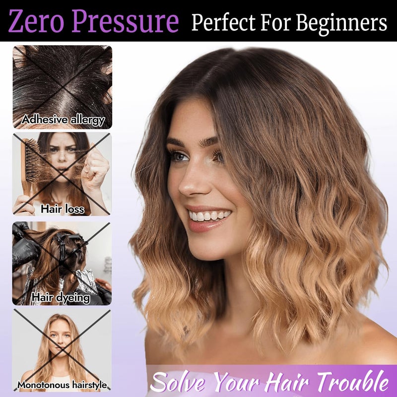 Eawwii Brown to Honey Blonde Short Wavy Wig for Women Lace Hairline Bob Style Synthetic Heat Resistant - Natural Appearance for Everyday Hairstyle 14 Inch - Image 5