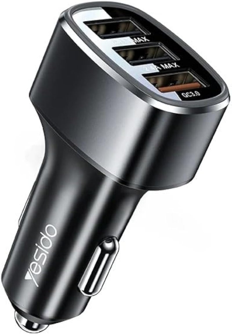 شاحن سيارة ذكي V Volt QC 3.0 مزود بثلاثة منافذ USB، شحن سريع بقدرة 42 واط، تصميم صغير الحجم، حماية متطورة، شحن أجهزة متعددة، توافق واسع مع السيارات