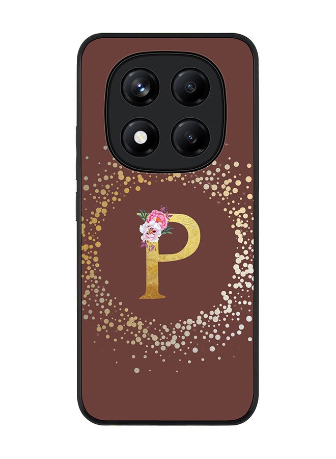 Stylizedd For Xiaomi Redmi Note 14 Pro 4G 4G Case,Slim fit Camera Protection, Shockproof Thin Phone cover  - Custom Monogram Floral - P  (Brown ) - Image 1
