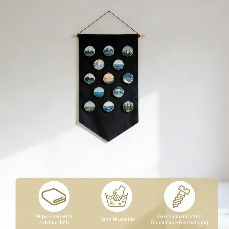 Winmany Wall Hanging Brooch Jewelry Storage Case Canvas Display Stand Enamel Pin Display Banner Holder Earrings Necklace Glitter Pin Collection Organizer (Black) - Image 5