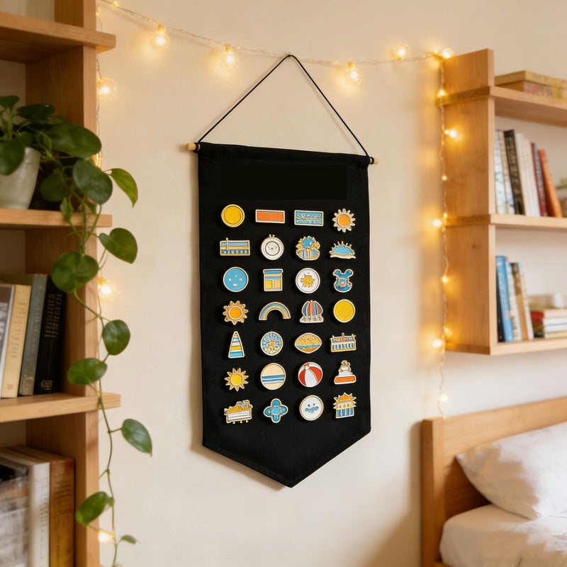 Winmany Wall Hanging Brooch Jewelry Storage Case Canvas Display Stand Enamel Pin Display Banner Holder Earrings Necklace Glitter Pin Collection Organizer (Black) - Image 2