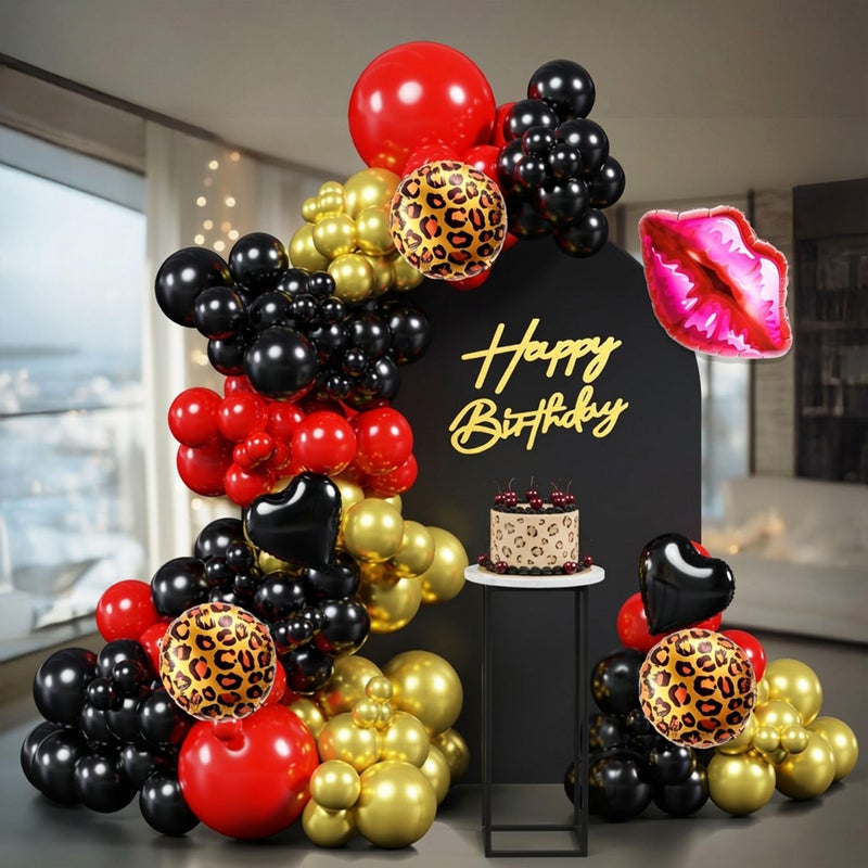 Ceeulvu Cheetah Balloon Arch Kit 116Pcs Cheetah Party Decorations with Red Black Gold Balloon Leopard Lip Heart Balloon Garland for Leopard Birthday Bachelorette - Image 3