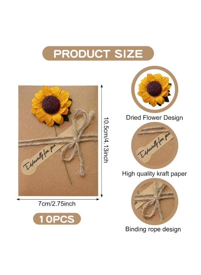 Aideli 10 Pcs Handmade Greeting Gift Card Set, Kraft Paper Blank Cards with Envelopes and Dried Flower Decoration for Birthday, Wedding, Thank You & All Occasions - Image 3