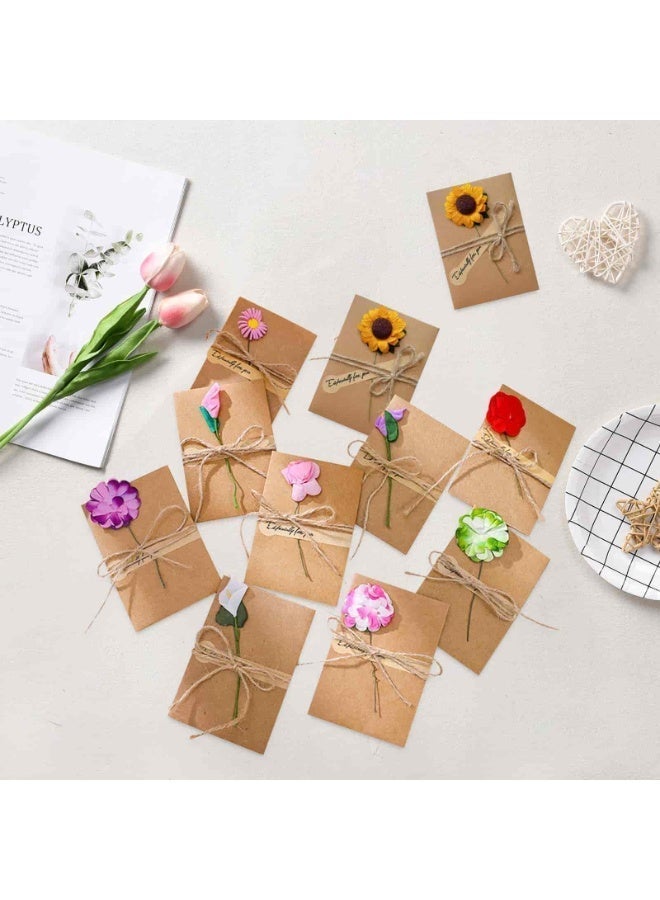 Aideli 10 Pcs Handmade Greeting Gift Card Set, Kraft Paper Blank Cards with Envelopes and Dried Flower Decoration for Birthday, Wedding, Thank You & All Occasions - Image 5
