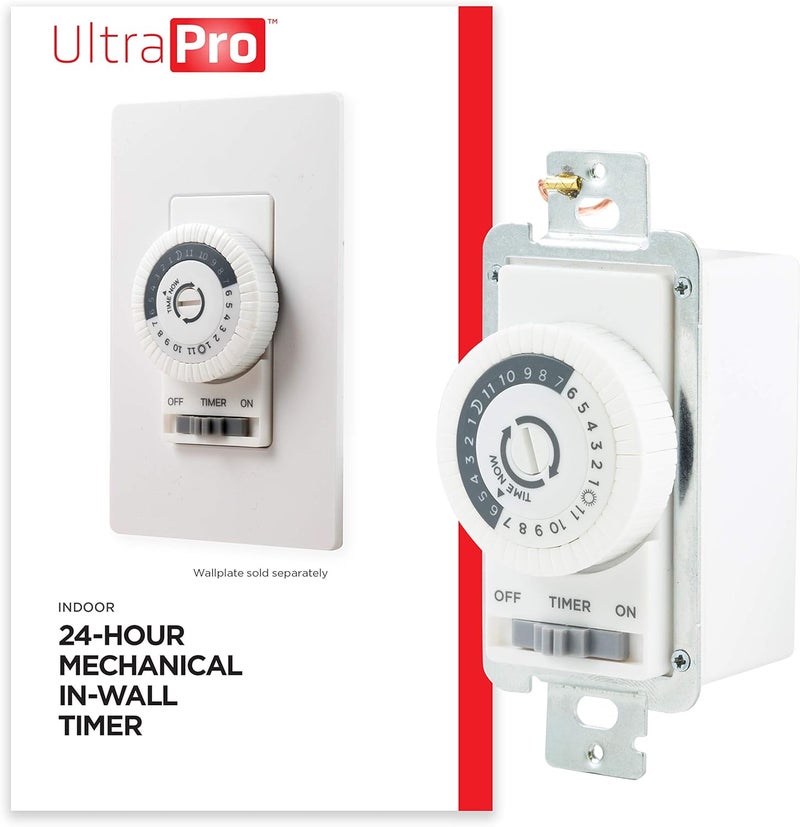 UltraPro 24-Hour Indoor Mechanical In-Wall Timer, 30 Minute Interval, Neutral Wire Required, Dial Light Switch for Lights, Bathroom Fan, Exhaust Fan, Single Pole Wall Timer Switch, White, 41092 - Image 1