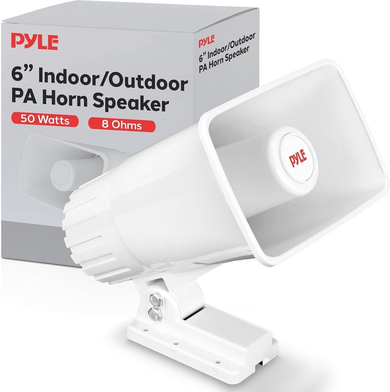 Pyle Indoor / Outdoor PA Horn Speaker - 6" PA Speaker With 8 Ohms Impedance & 50 Watts Peak Power - Mounting Bracket & Hardware Included - Pyle PHSP4 White - Image 1