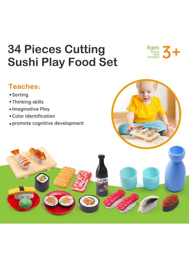 Funpynani Sushi Slicing Play Food Set, 34Pcs, 3+ Ages LED Light with Color Changing Pretend Food Toys Accessories with Velcro for Kids, Play Kitchen for Toddlers, Learning Gift for Girls Boys - Image 4