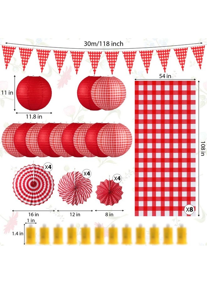 Moukeren 45 Pcs Picnic Party Decorations Set Paper Lanterns with LED Lights Red and White Checkered Gingham Pennant Banner with Hanging Paper Fans Tablecloth for Carnival Picnic BBQ Party Supplies - pzsku/Z0E525C1E234D158FA98FZ/45/_/1741329917/9e01d33d-c704-4caa-a938-a450798a9ac8