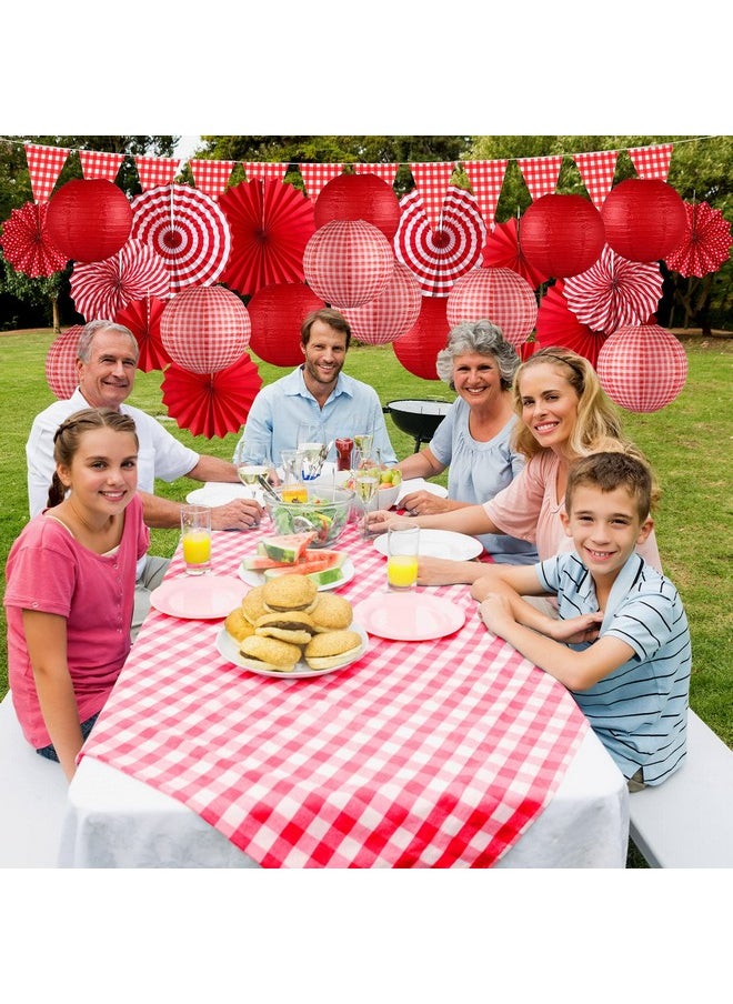 Moukeren 45 Pcs Picnic Party Decorations Set Paper Lanterns with LED Lights Red and White Checkered Gingham Pennant Banner with Hanging Paper Fans Tablecloth for Carnival Picnic BBQ Party Supplies - pzsku/Z0E525C1E234D158FA98FZ/45/_/1741329921/ac90c610-ffd1-403a-982f-4484ac813ada