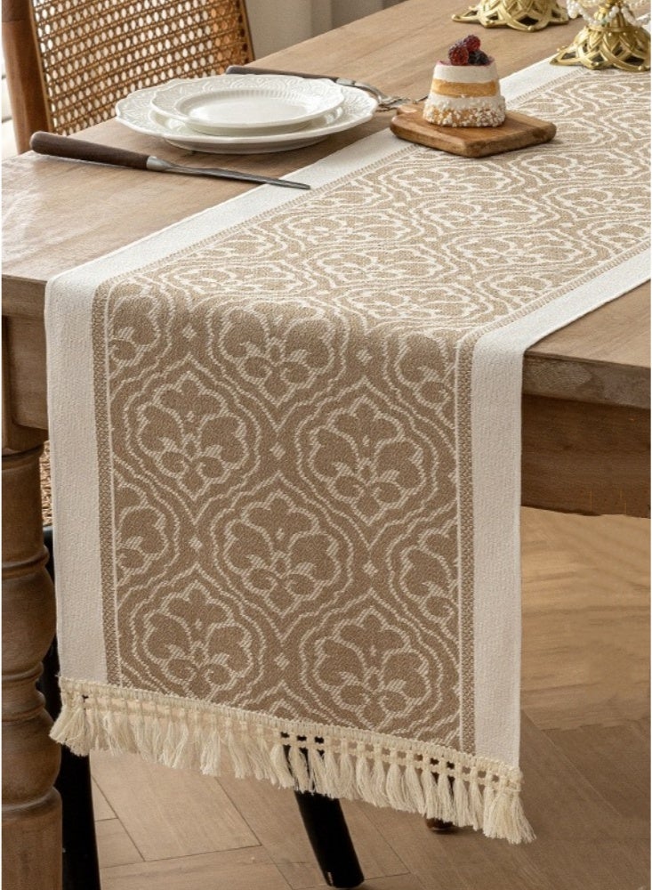 35×240cm Rustic Table Runner with Fringe Braided Striped Waterproof for Dining Room Linen Living Room Boho Farmhouse Style Washable Modern Tabletop for Decorations Weddings Holiday Coffee(Floral)  - Image 1