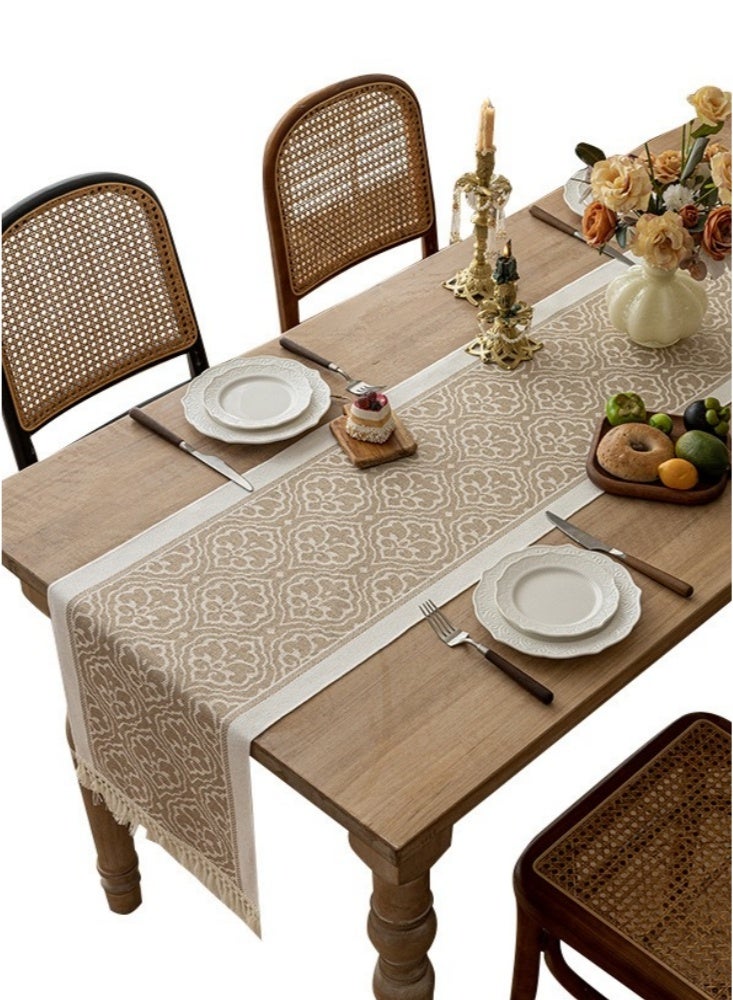 35×240cm Rustic Table Runner with Fringe Braided Striped Waterproof for Dining Room Linen Living Room Boho Farmhouse Style Washable Modern Tabletop for Decorations Weddings Holiday Coffee(Floral)  - Image 2