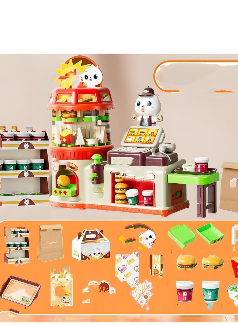 Children's Burger Supermarket Cash Register, Girls' Toys, Girls' Puzzles, Birthday Gifts, Kuni Convenience Store