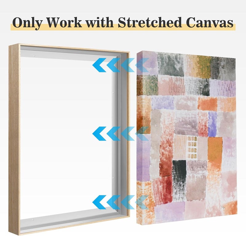 Akfado Floater Frame for 24x30 Canvas Paintings, 1.5" Deep DIY Metal Floating Frames for Abstract Art Prints Memorial Portraits, Book Coffee Shop Library Wall Decor, No Glass & Back (Natural) - Image 4