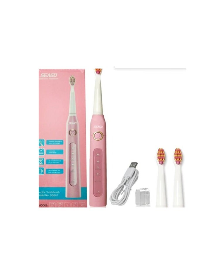 Seago pink electric toothbrush with multiple brushing modes and built-in timer - Image 1