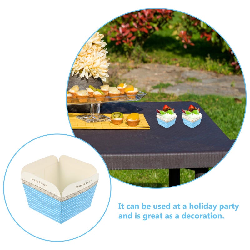 High Temperature Resistant Blue Square Paper Baking Cups Disposable Muffin Boxes 50 Pcs - Image 4
