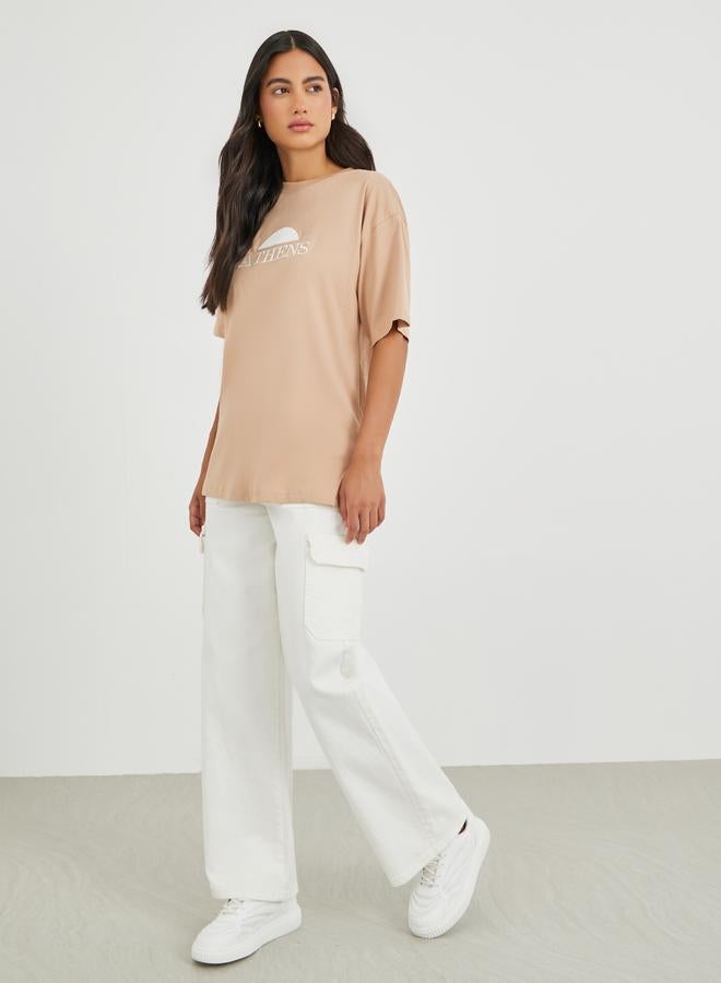 Styli Embroidered Slogan Short Sleeve Oversized T-Shirt - Image 2