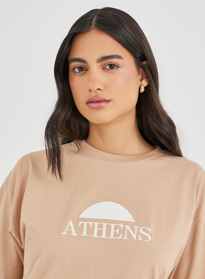 Styli Embroidered Slogan Short Sleeve Oversized T-Shirt - Image 3