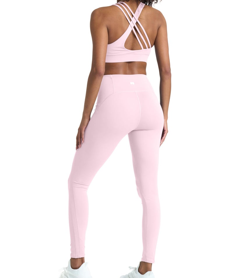 PopSugar 2 Piece Light Pink Workout Sets for women, High Waist Leggings and Sports Bra Yoga Set Matching Gym Pilates Running Work Out Outfit Small - Image 1