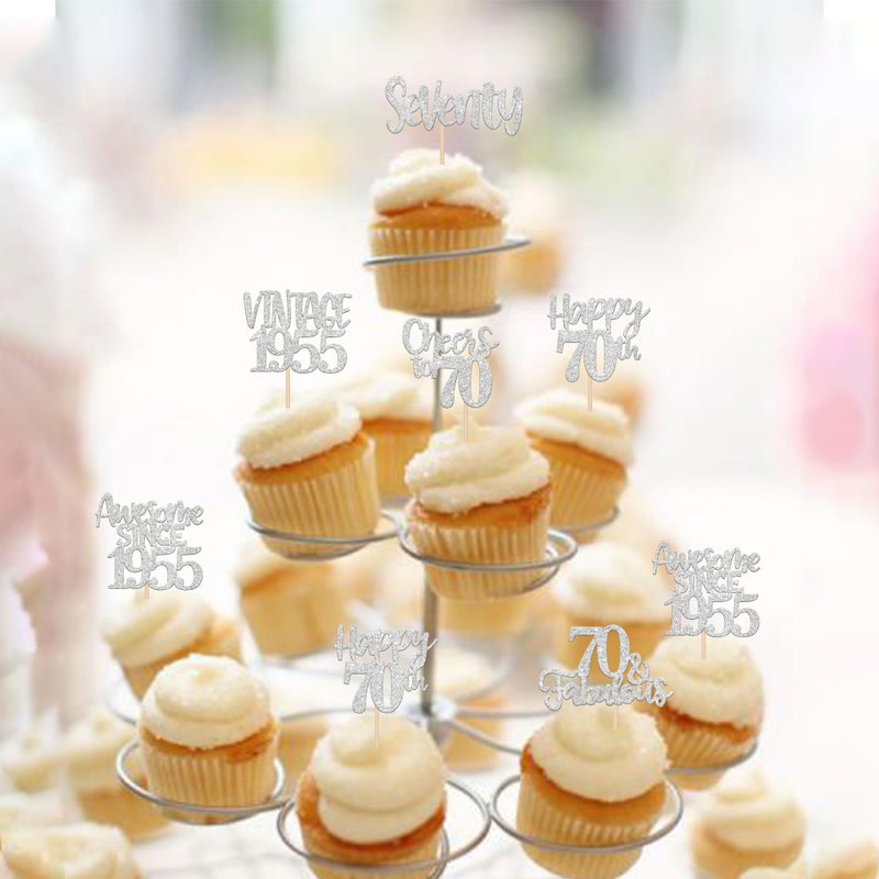 RSSTARXI 24 Pack Vintage 1955 Cupcake Toppers Glitter سبعين هتافًا إلى 70 رائعًا لعيد الميلاد 70 - Image 5