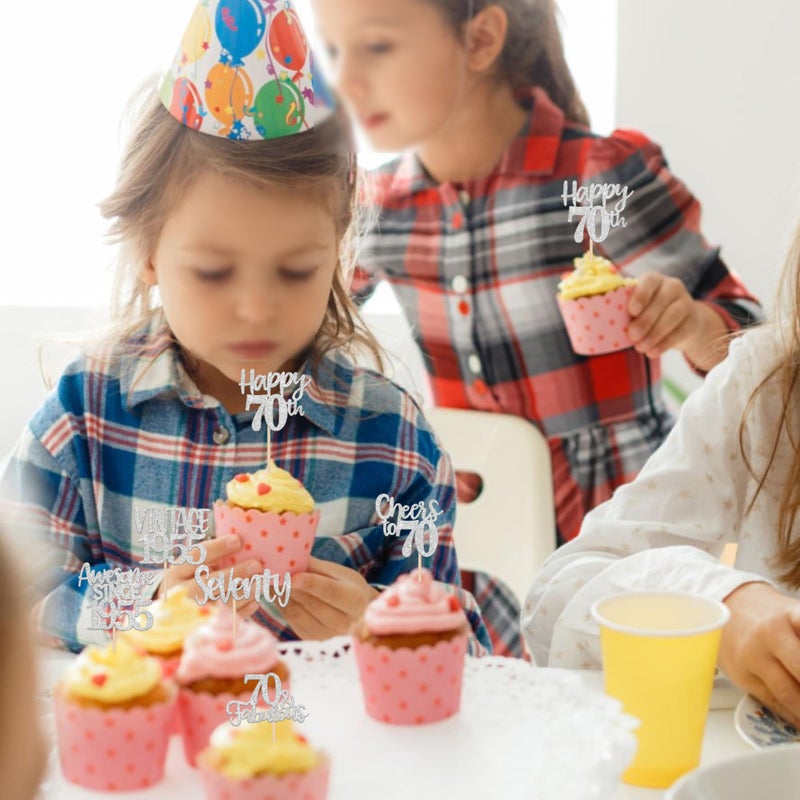 RSSTARXI 24 Pack Vintage 1955 Cupcake Toppers Glitter سبعين هتافًا إلى 70 رائعًا لعيد الميلاد 70 - Image 4