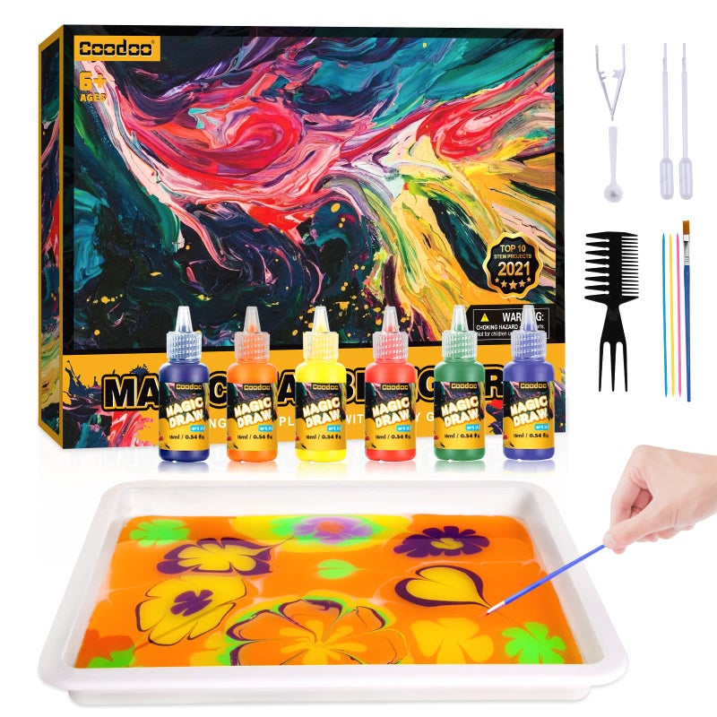 Coodoo Water Marbling Paint for Kids - Arts and Crafts for Girls & Boys Crafts Kits Ideal Gifts for Kids Age 6-8 8-12 - Image 1