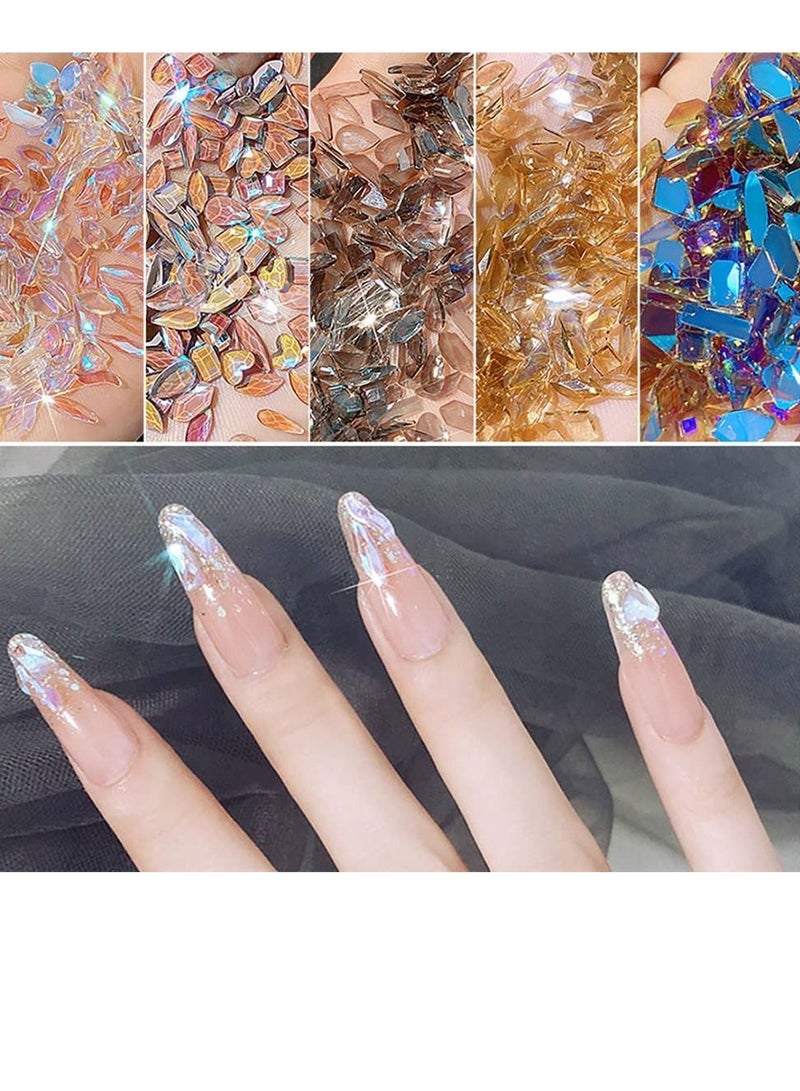 KASTWAVE Nail Rhinestones Decoration, 3D Nail Art Supplies Multi Shape Mix Shiny Aurora Crystal Crafts, Glitter Gems Nail Decals Colorful Design for Women Nails Decorations - Image 1