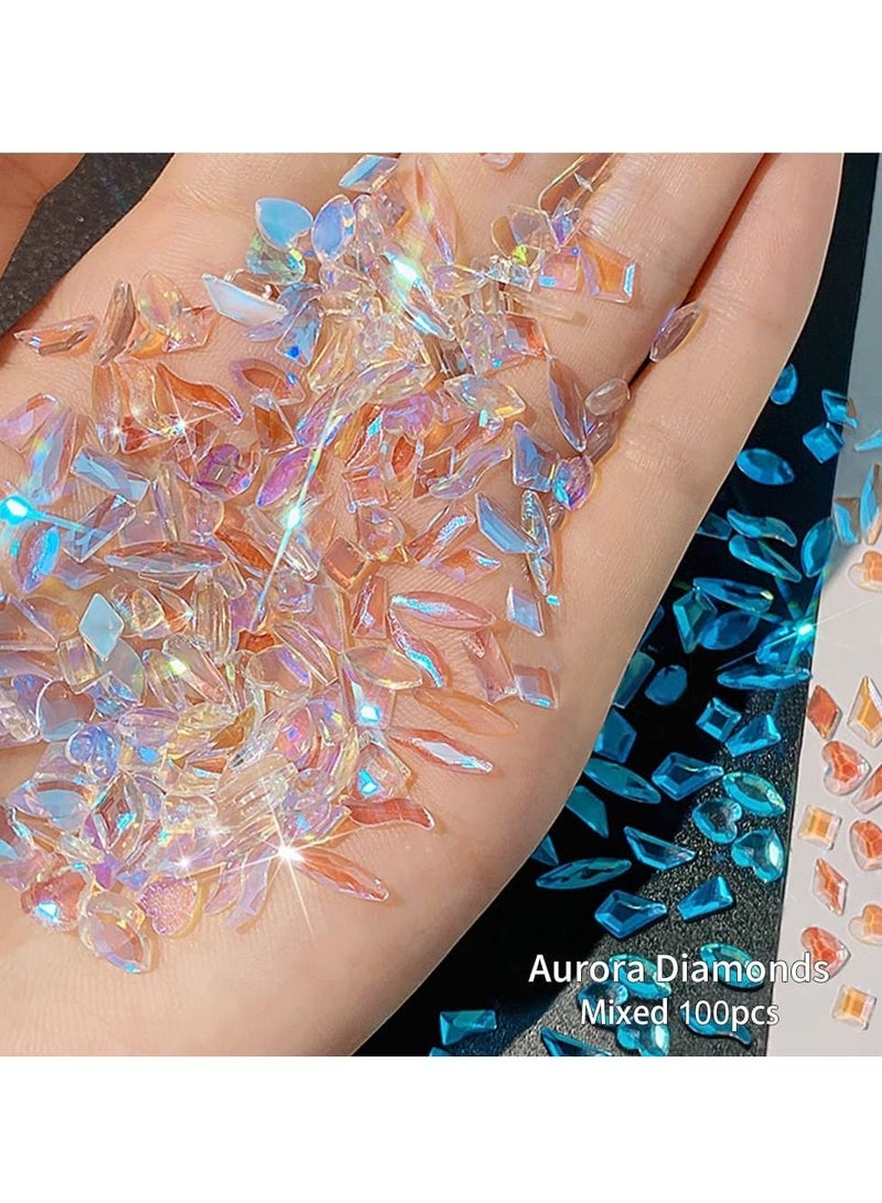 KASTWAVE Nail Rhinestones Decoration, 3D Nail Art Supplies Multi Shape Mix Shiny Aurora Crystal Crafts, Glitter Gems Nail Decals Colorful Design for Women Nails Decorations - Image 3