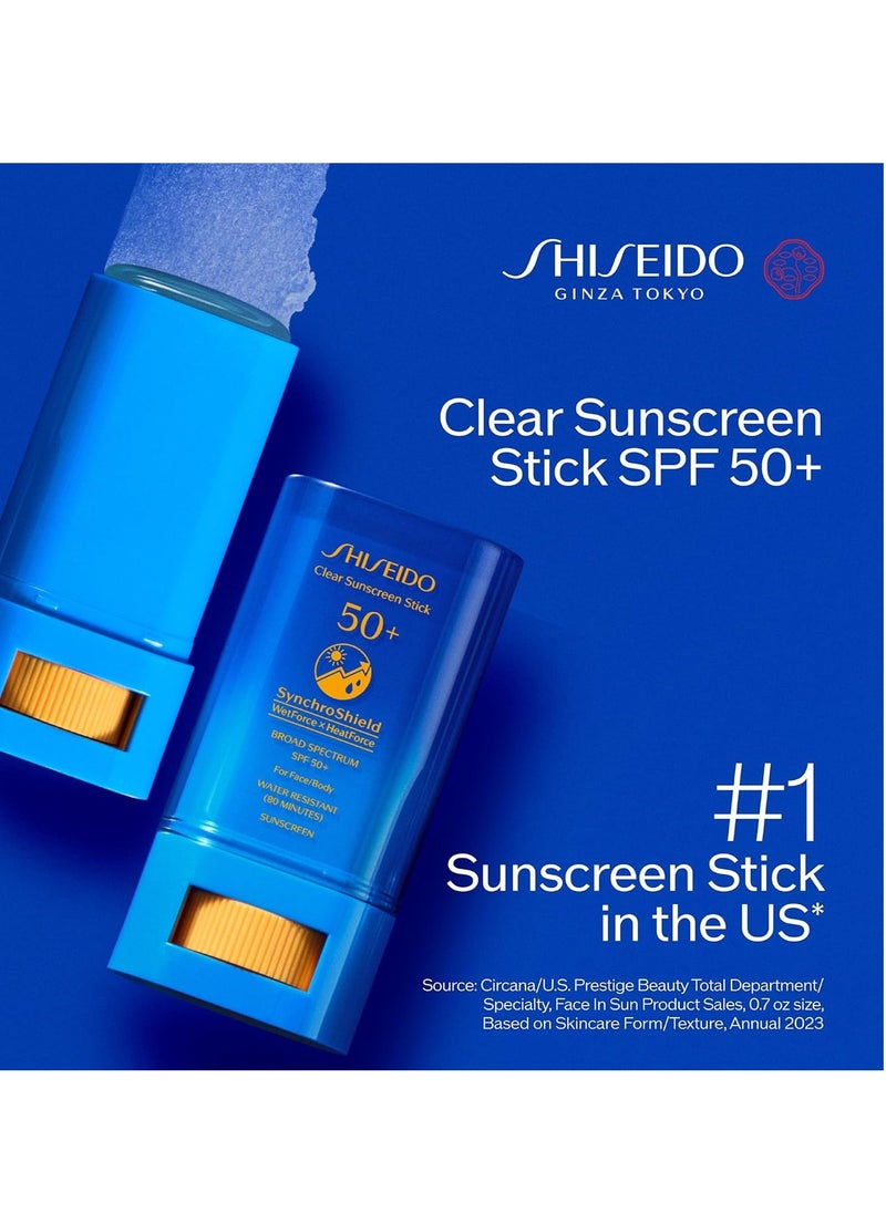 Shiseido - Shiseido Clear Sunscreen Stick SPF 50+ - Invisible Broad-Spectrum Face Sunscreen - Wear Under & Over Makeup - Lightweight Formula - All Skin Types - Image 1