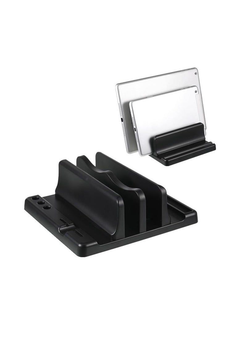 general Adjustable Width Vertical Laptop Holder | 2-Slot Desk Space Saving Organizer Stand Fits All Laptop Size (ABS, Black) - Image 1