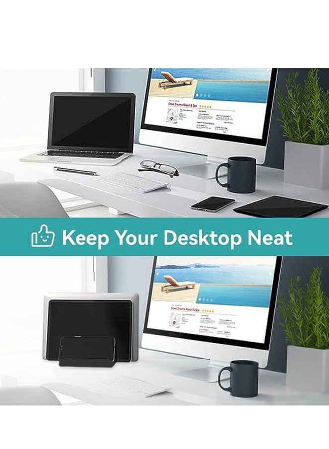 general Adjustable Width Vertical Laptop Holder | 2-Slot Desk Space Saving Organizer Stand Fits All Laptop Size (ABS, Black) - Image 3