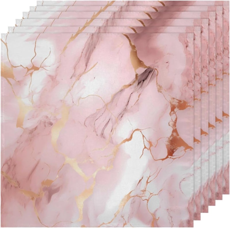 DXTKWL Cloth Napkins Set of 6 Pink Rose Gold Marble Print Polyester Dinner Napkins 20x20 inch Reusable Washable Table Cloth Napkins for Home Holiday Dining Wedding Party Decoration - Image 2