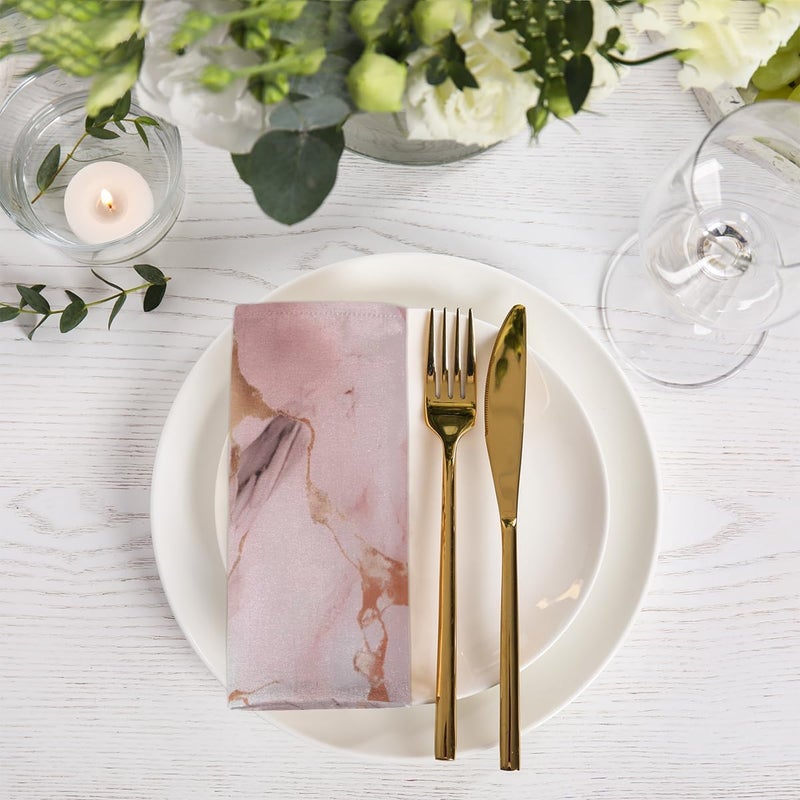 DXTKWL Cloth Napkins Set of 6 Pink Rose Gold Marble Print Polyester Dinner Napkins 20x20 inch Reusable Washable Table Cloth Napkins for Home Holiday Dining Wedding Party Decoration - Image 5