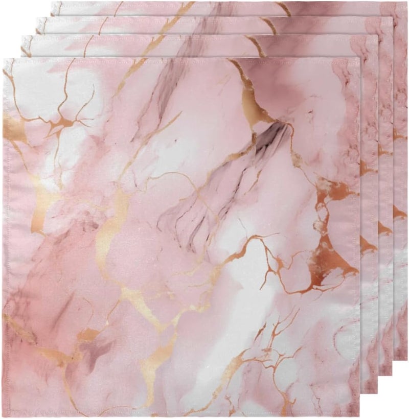 DXTKWL Cloth Napkins Set of 6 Pink Rose Gold Marble Print Polyester Dinner Napkins 20x20 inch Reusable Washable Table Cloth Napkins for Home Holiday Dining Wedding Party Decoration - Image 1