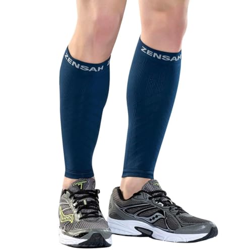 Zensah Running Leg Compression Sleeves - Shin Splint, Calf Compression Sleeve Men and Women (Navy, Small/Medium) - Image 1