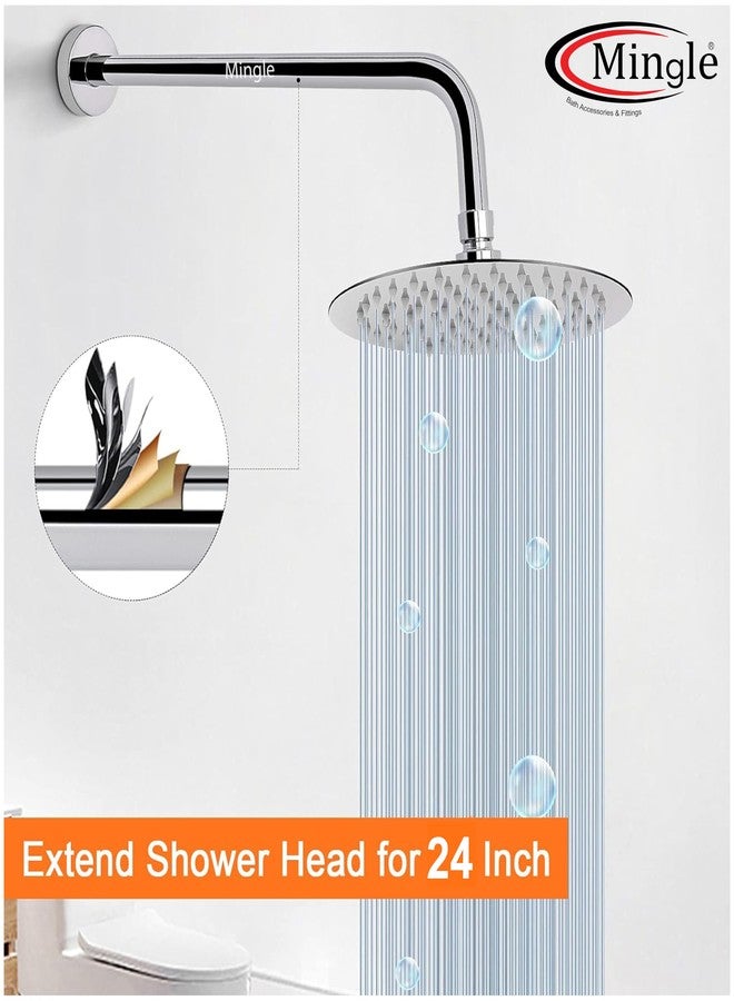 Mingle® Round Full Bend Shower Arm | Premium Stainless Steel Shower Arm for Overhead Showers | Chrome Finish Shower Holder (ARM_24*24) - Image 2