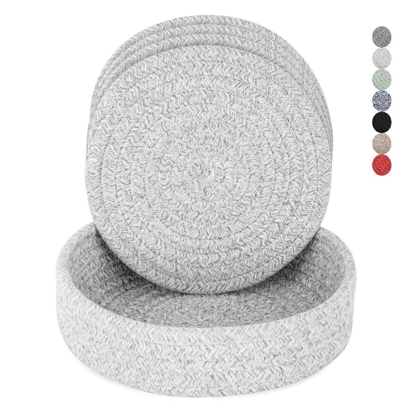 Trivets for Hot Dishes Pots and Pans Hot Pads with Storage Basket Pot Holders for Kitchen Heat Resistant Mat Protect Counter Home Essentials Farmhouse Decor Gray 4 PCS