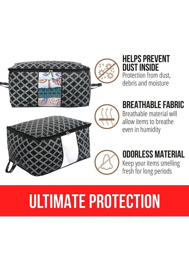 Kuber Industries Non-Woven Check Print Jumbo Underbed Storage Bag|Clothes Organizer For Clothes, Quilts, Blankets With Handle (Black) - Image 4