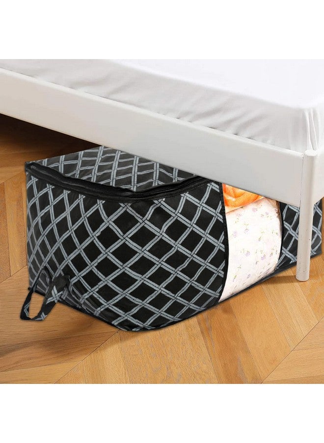 Kuber Industries Non-Woven Check Print Jumbo Underbed Storage Bag|Clothes Organizer For Clothes, Quilts, Blankets With Handle (Black) - Image 5