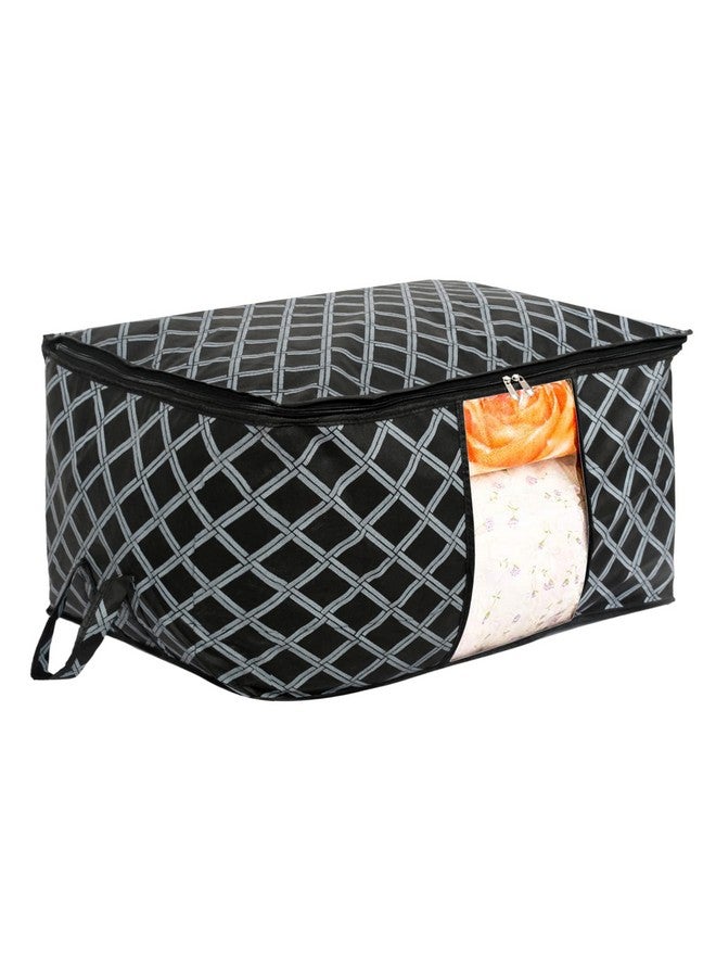Kuber Industries Non-Woven Check Print Jumbo Underbed Storage Bag|Clothes Organizer For Clothes, Quilts, Blankets With Handle (Black) - Image 1