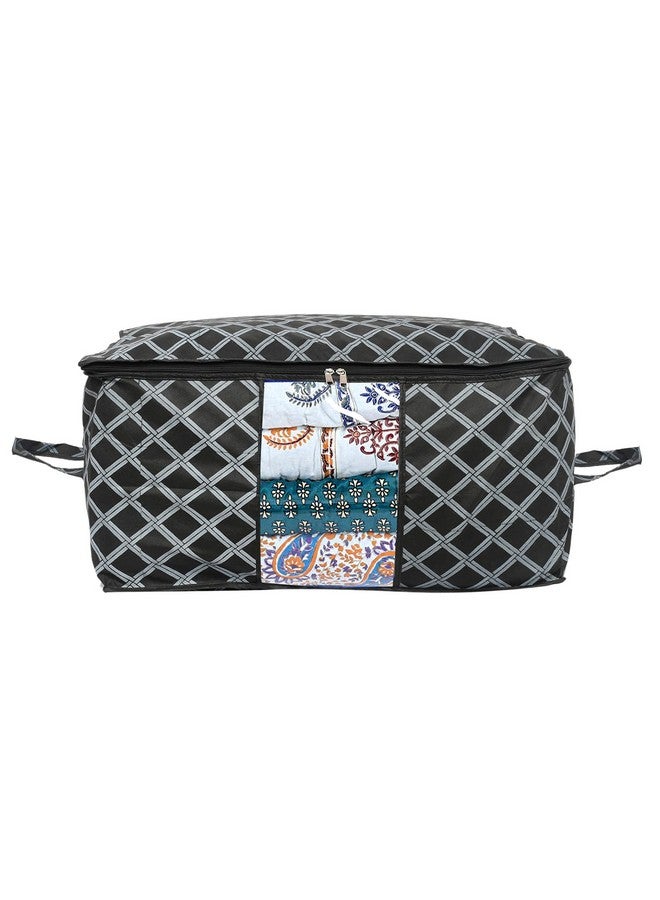 Kuber Industries Non-Woven Check Print Jumbo Underbed Storage Bag|Clothes Organizer For Clothes, Quilts, Blankets With Handle (Black) - Image 2