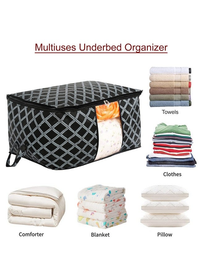 Kuber Industries Non-Woven Check Print Jumbo Underbed Storage Bag|Clothes Organizer For Clothes, Quilts, Blankets With Handle (Black) - Image 3